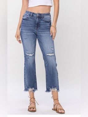 Judy Blue Destroyed Cropped Straight Leg Jeans Size 1/25